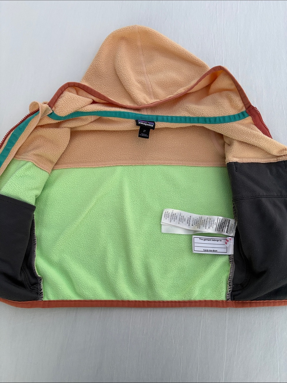 Patagonia Micro D Snap-T Fleece Jacket 2T Salamander Green Tan Colorblock - Picture 5 of 7